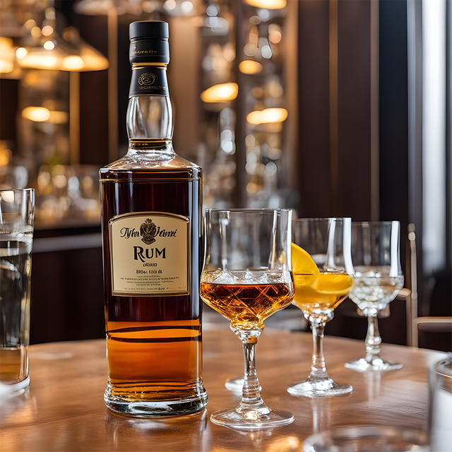 Rum glass bottle at dinner