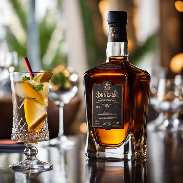 Rum glass bottle at dinner 2