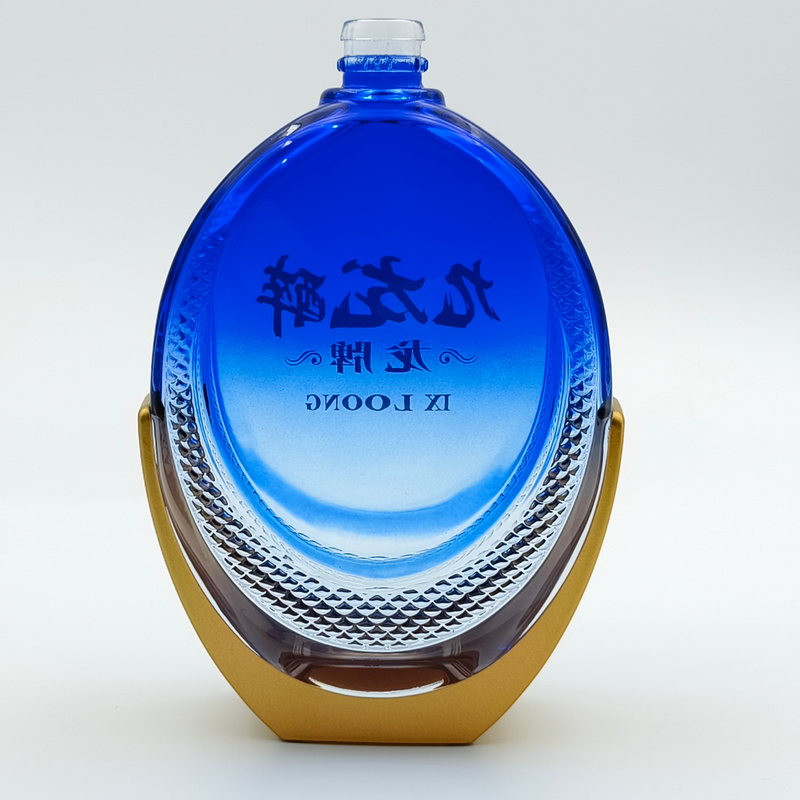 Custom Blue Embossed Whiskey Bottles Partially Sprayed Gold – Tailored To Perfection 